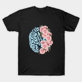 Blue Brain and pink roses, Positivity, Health, Mental, Depression, Anxiety, Mental Iliness, Matters Awareness, Mental Health Support,Health Matters,Gifts T-Shirt